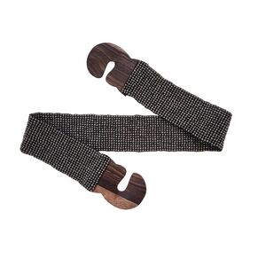 Black and White Beaded Belt with Wooden Buckle By Anthropologie
